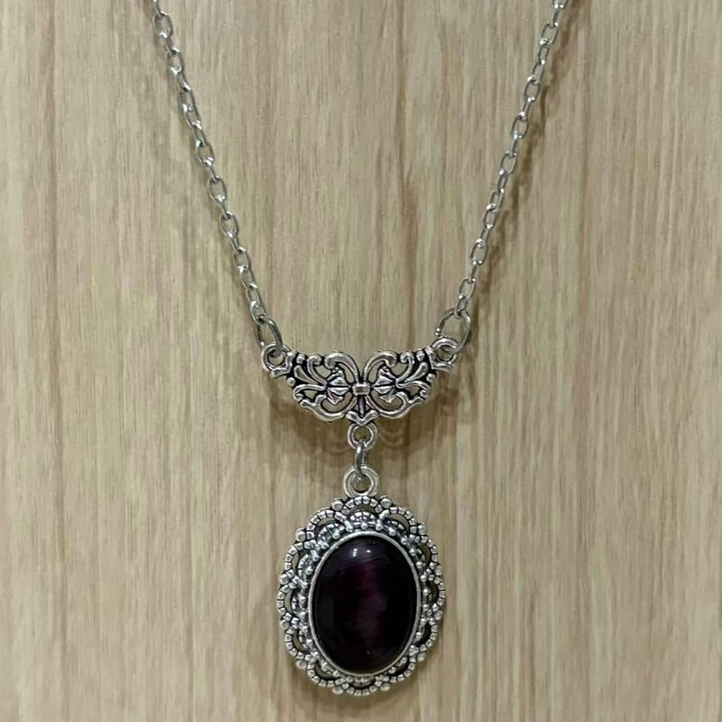 IS4U Gothic Vampire Necklace Vintage Stardust Crystal Cameo Pendant Necklace Punk Style Vampire Pendant Oval Necklace Satanic Demon Red Pendant Necklace Jewelry - Image 3